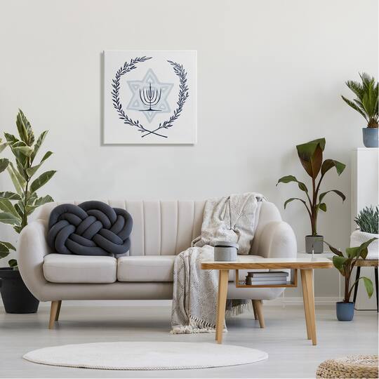 Stupell Industries Hanukkah Menorah Botanical Laurel Canvas Wall Art